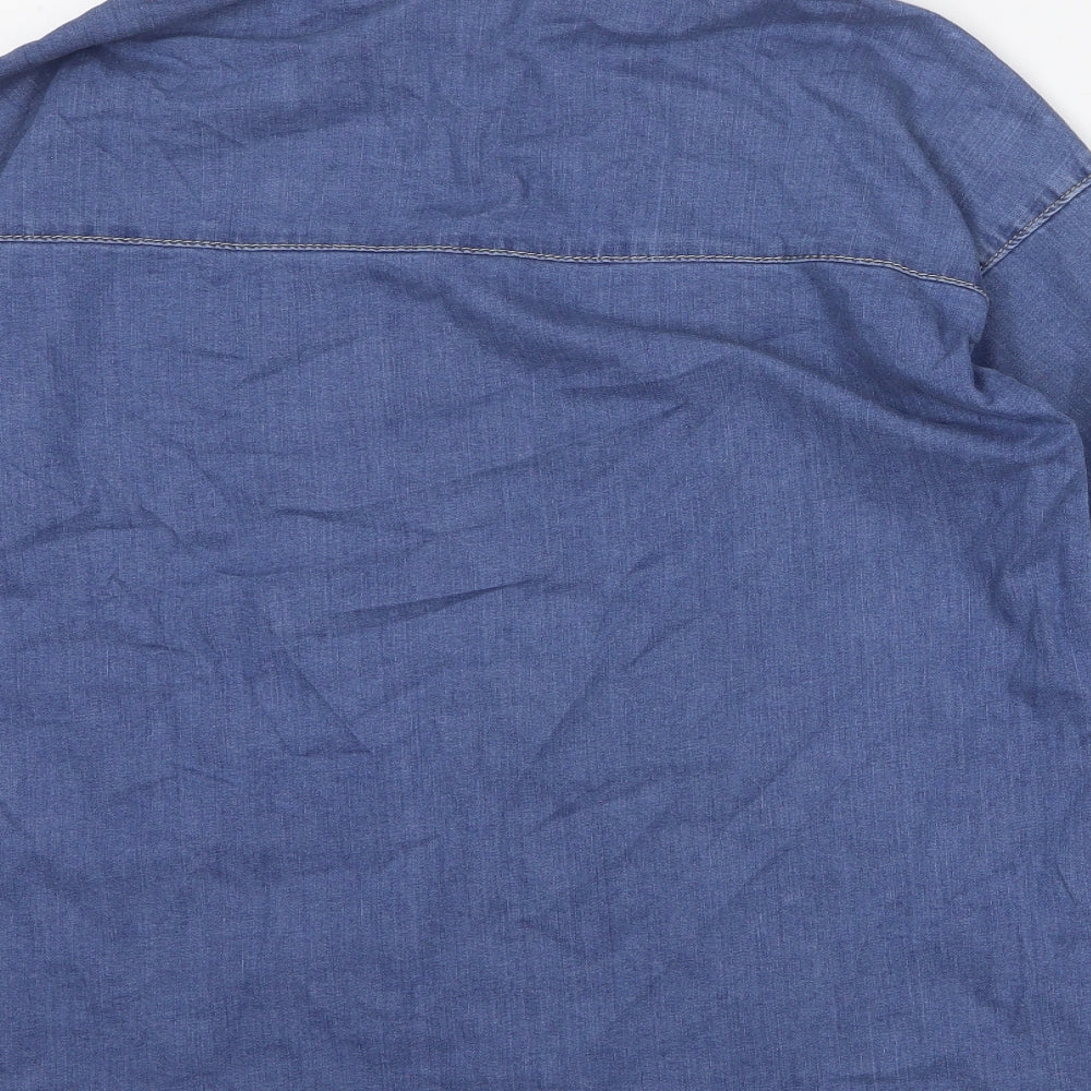 Boohoo Womens Blue Cotton Basic Button-Up Size 8 Collared