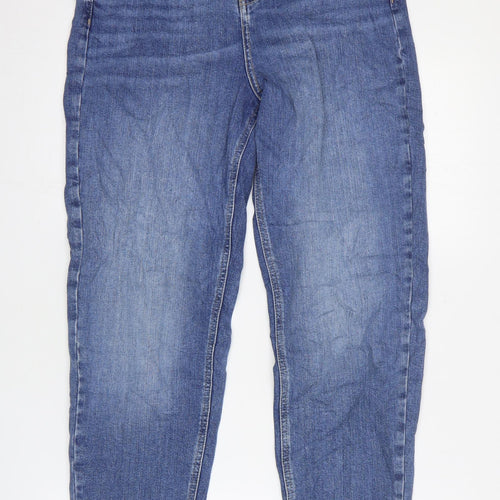 Marks and Spencer Womens Blue Cotton Mom Jeans Size 10 L29 in Regular Zip