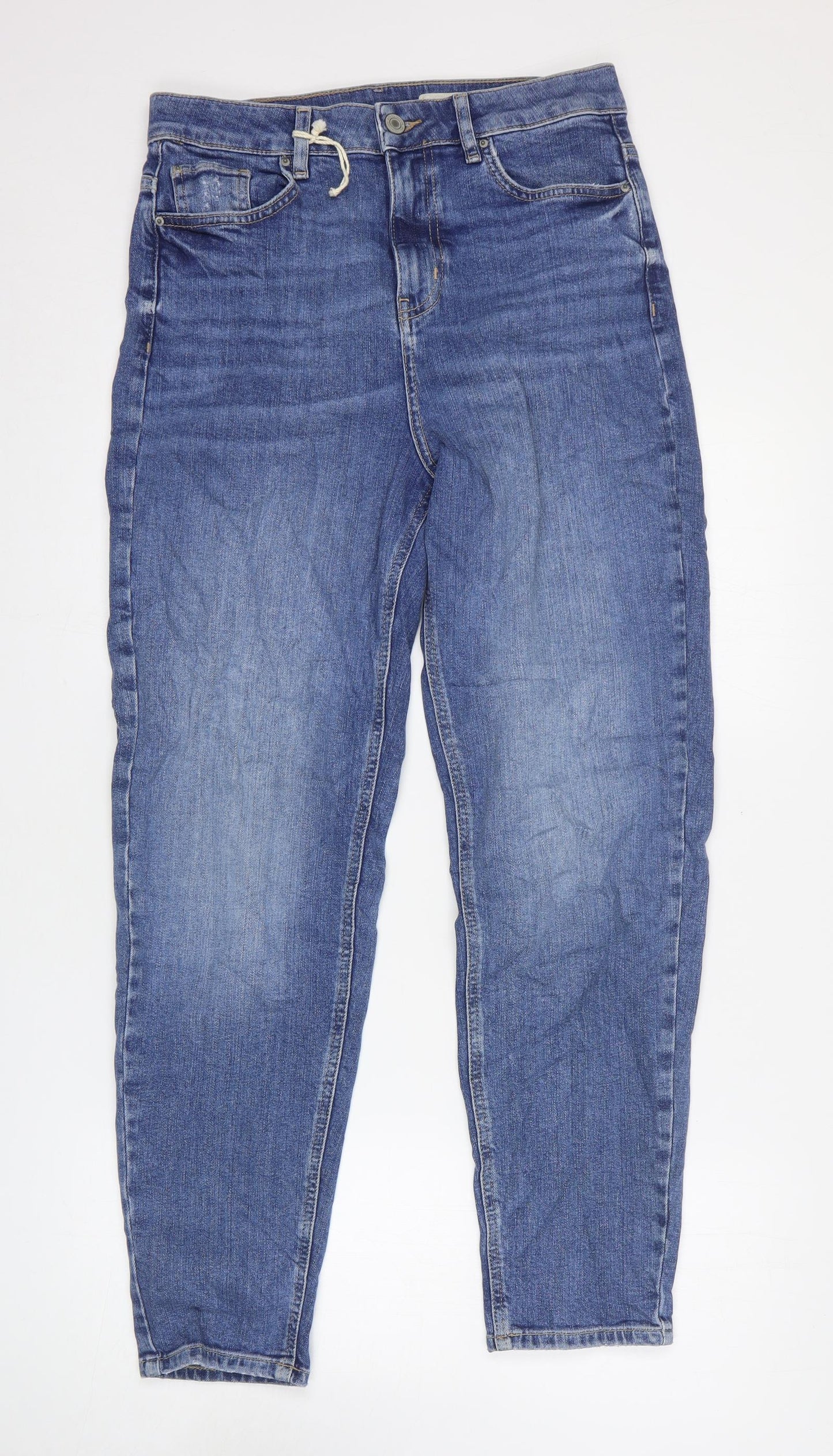 Marks and Spencer Womens Blue Cotton Mom Jeans Size 10 L29 in Regular Zip