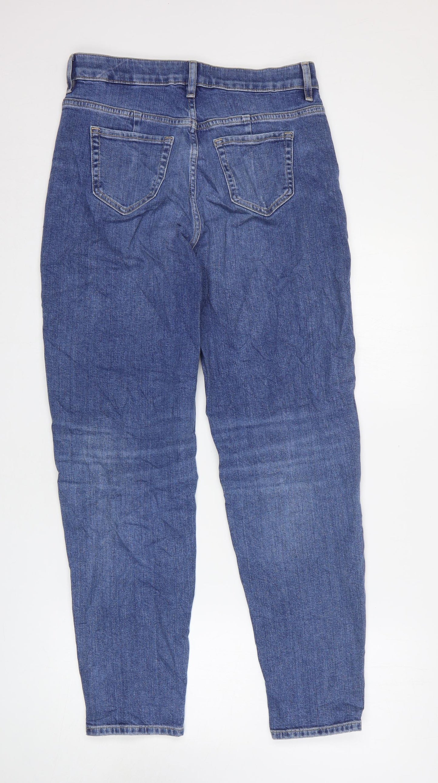 Marks and Spencer Womens Blue Cotton Mom Jeans Size 10 L29 in Regular Zip