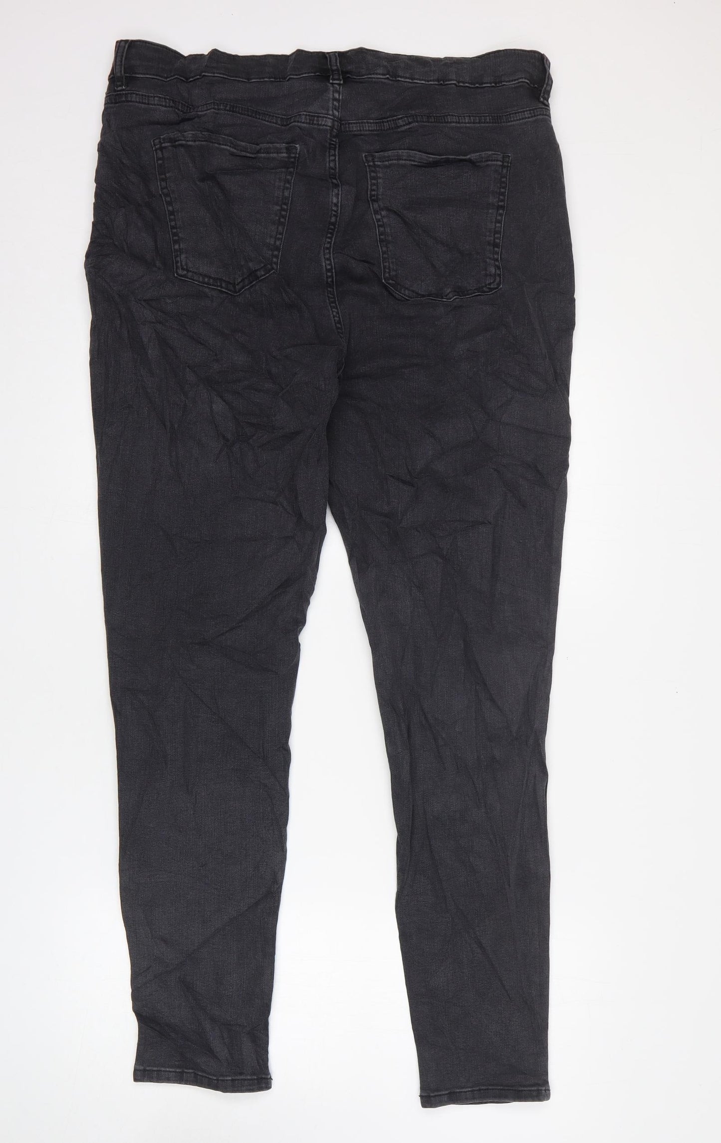 Marks and Spencer Womens Black Striped Cotton Skinny Jeans Size 20 L31 in Regular Zip - Side Stripe