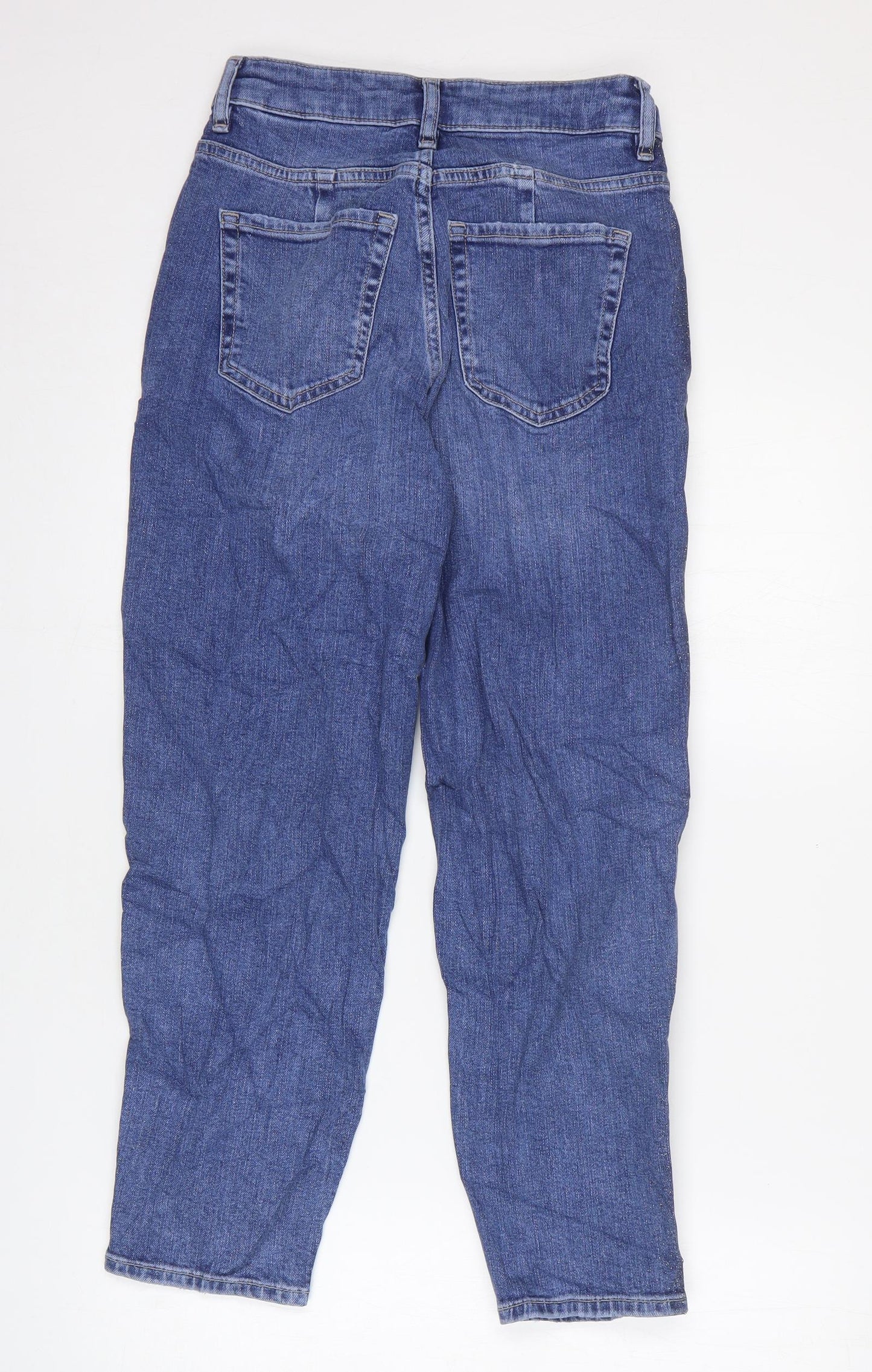 Marks and Spencer Womens Blue Cotton Mom Jeans Size 6 L25 in Regular Zip - Glitter