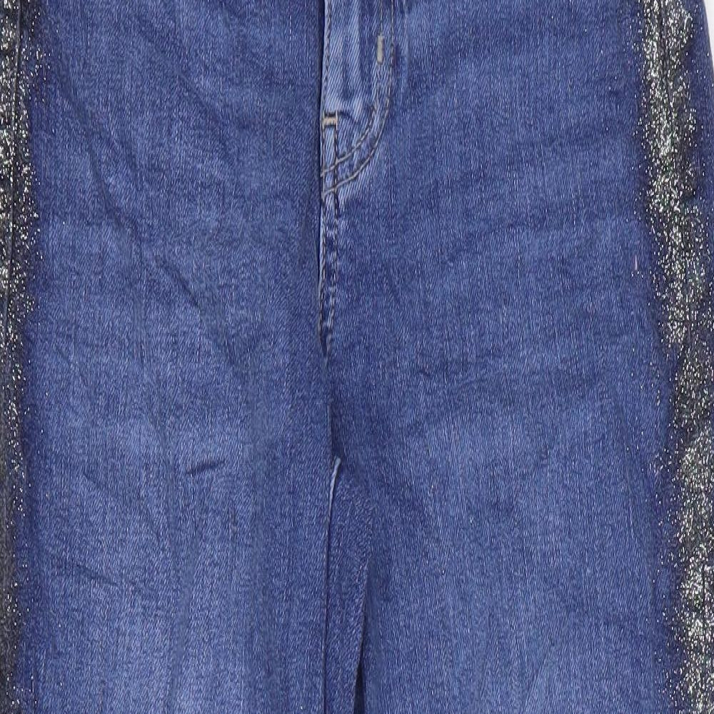 Marks and Spencer Womens Blue Cotton Mom Jeans Size 6 L25 in Regular Zip - Glitter