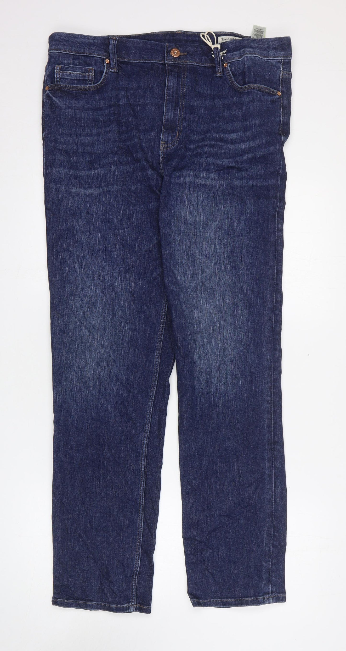 Marks and Spencer Womens Blue Cotton Straight Jeans Size 18 L29 in Regular Zip