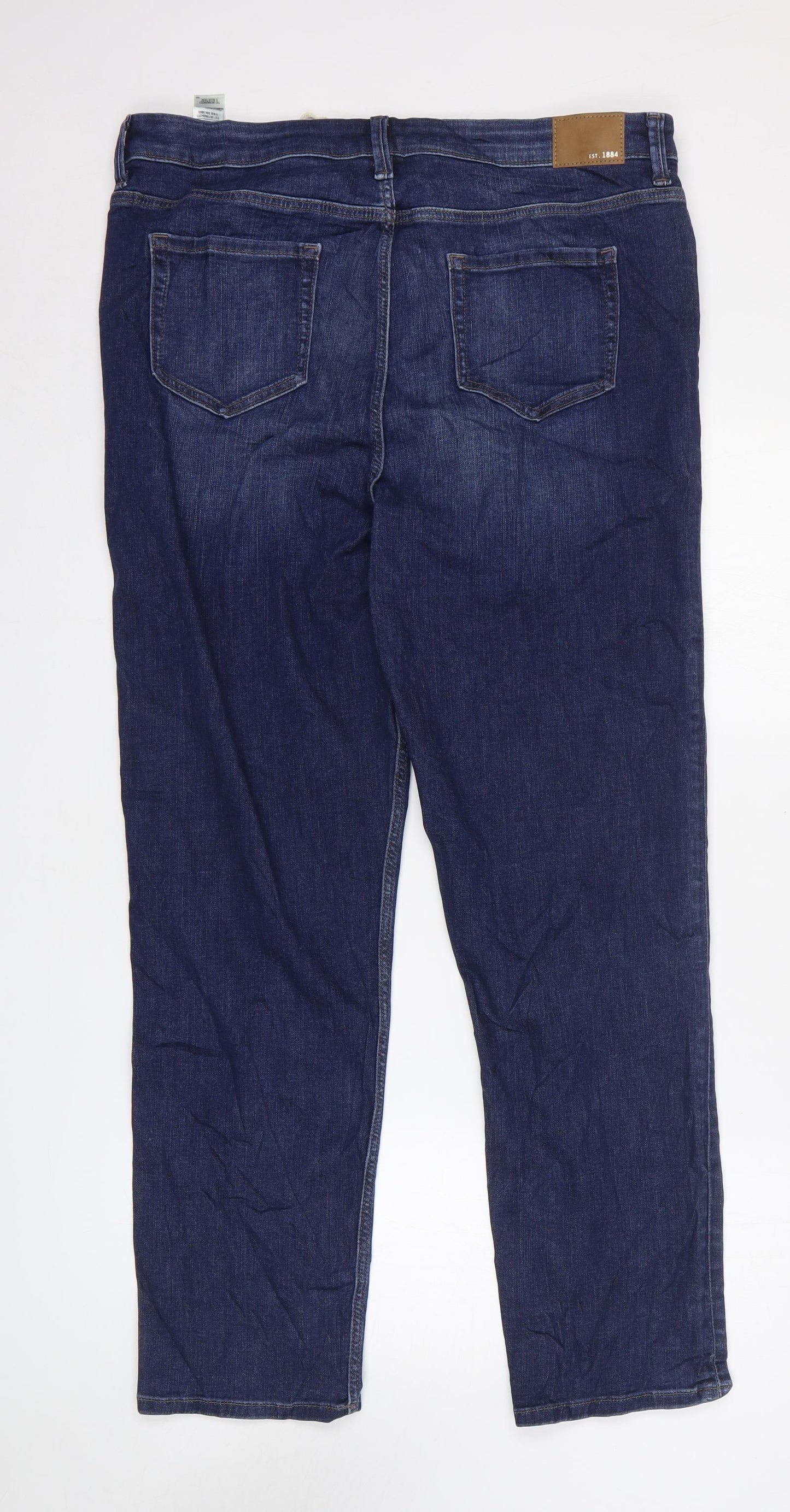 Marks and Spencer Womens Blue Cotton Straight Jeans Size 18 L29 in Regular Zip