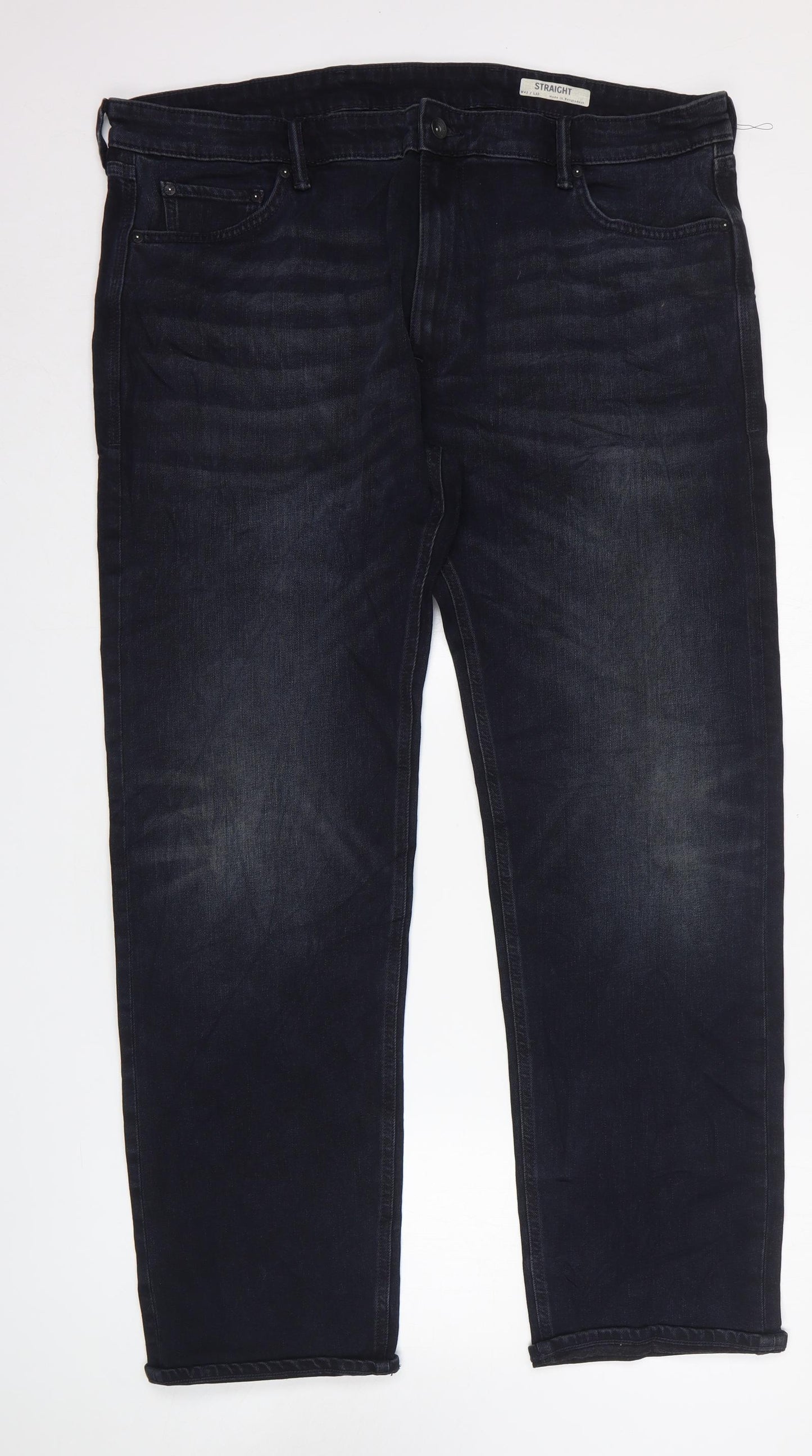 Marks and Spencer Mens Blue Cotton Straight Jeans Size 42 in L31 in Regular Zip