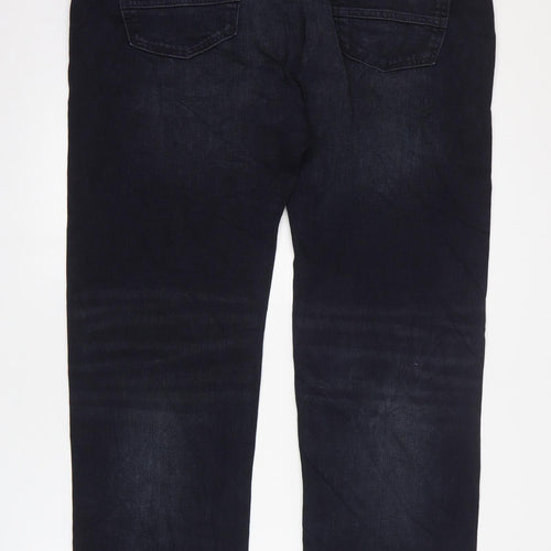 Marks and Spencer Mens Blue Cotton Straight Jeans Size 42 in L31 in Regular Zip
