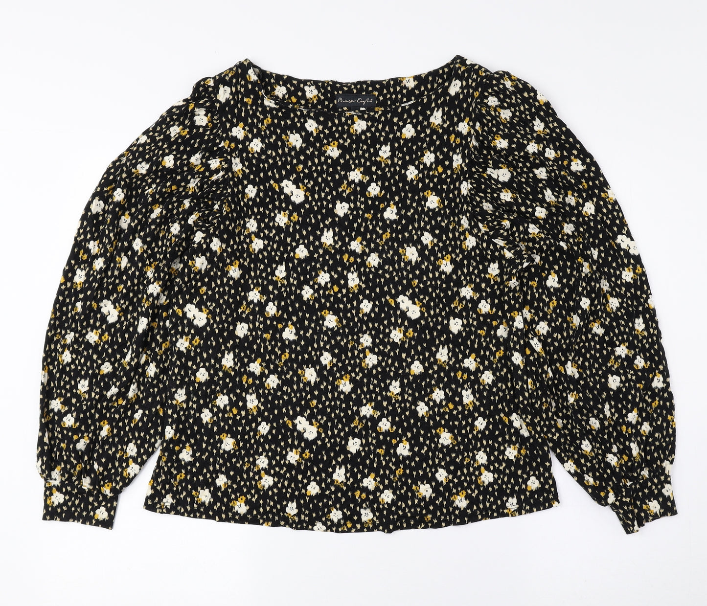 Phase Eight Womens Black Floral Viscose Basic Blouse Size 10 Boat Neck