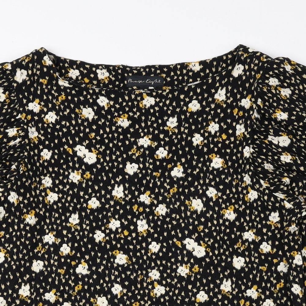 Phase Eight Womens Black Floral Viscose Basic Blouse Size 10 Boat Neck