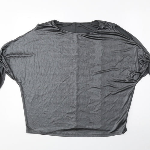 Preworn Womens Grey Polyester Basic Blouse Size 14 Round Neck