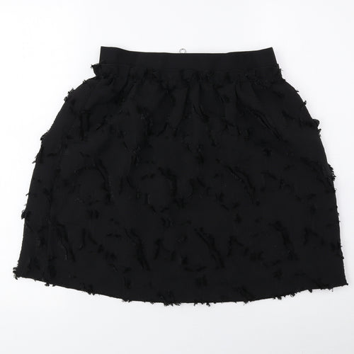 H&M Womens Black Floral Polyester Mini Skirt Size 10 Zip