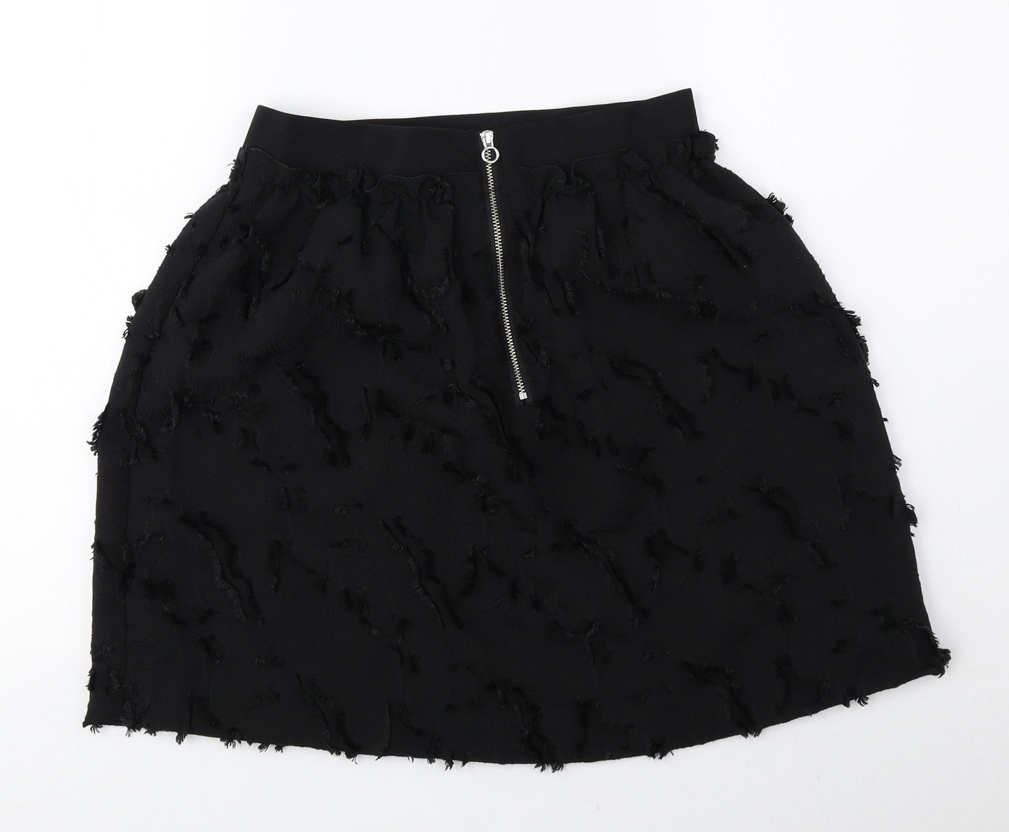 H&M Womens Black Floral Polyester Mini Skirt Size 10 Zip