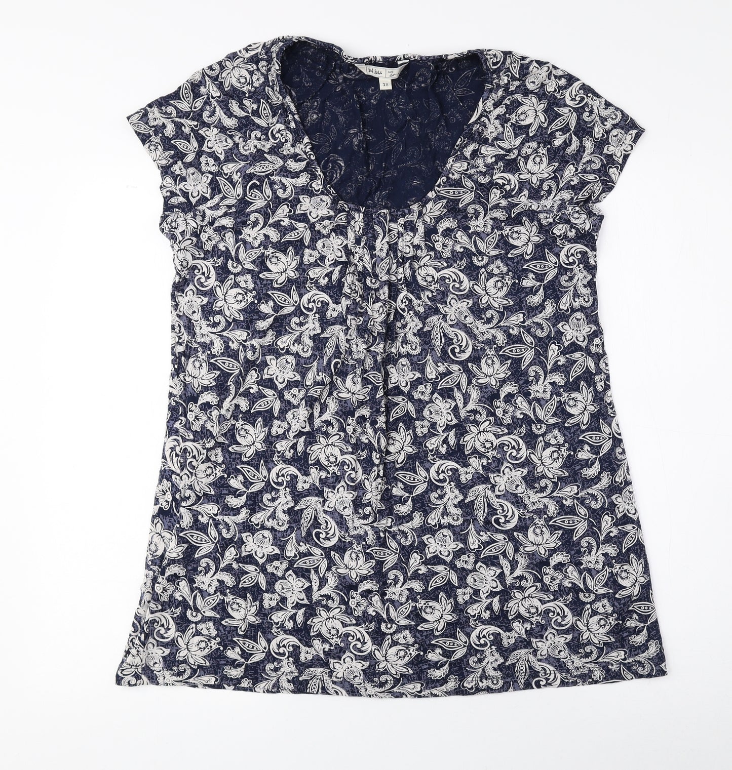 Fat Face Womens Blue Floral Viscose Basic Blouse Size 18 Scoop Neck