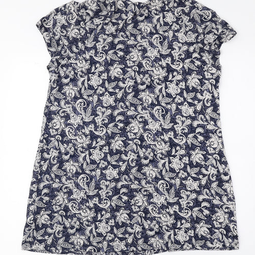 Fat Face Womens Blue Floral Viscose Basic Blouse Size 18 Scoop Neck