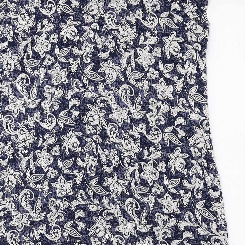 Fat Face Womens Blue Floral Viscose Basic Blouse Size 18 Scoop Neck