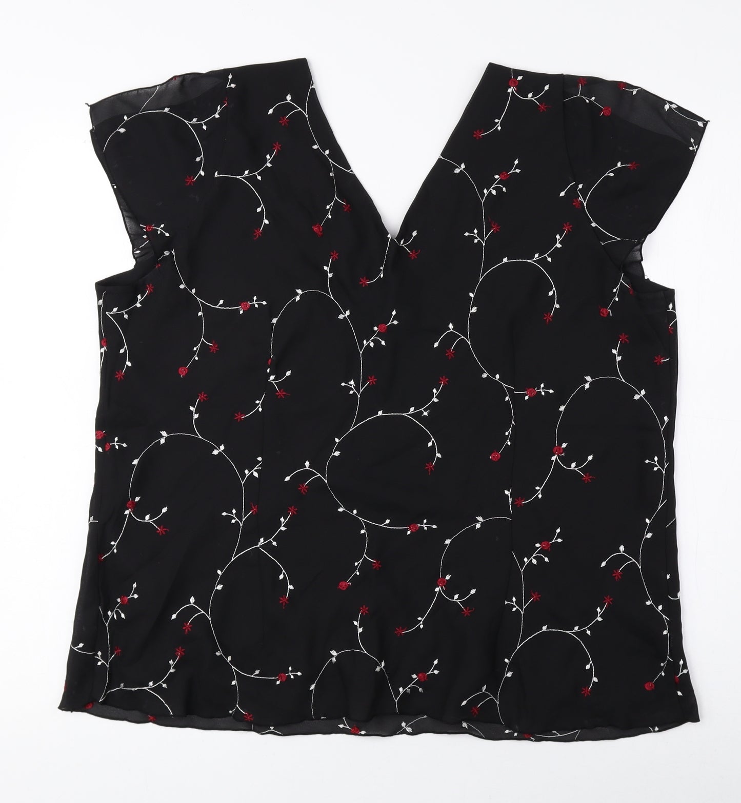 Bonmarché Womens Black Floral Polyester Basic Blouse Size 18 V-Neck