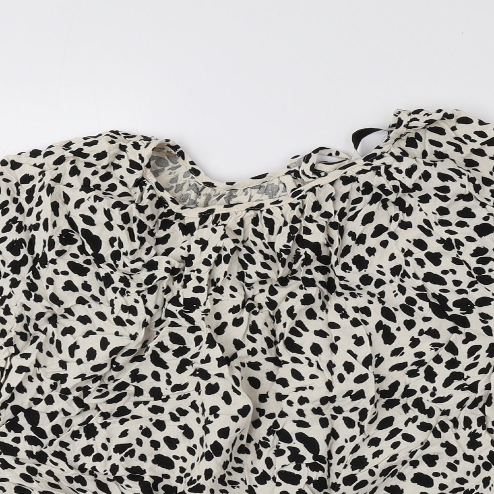 George Womens Black Animal Print Viscose Basic Blouse Size 18 Round Neck - Cheetah Print