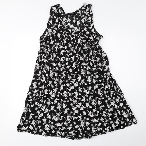 QED London Womens Black Floral Viscose Shift Size 10 Scoop Neck Pullover