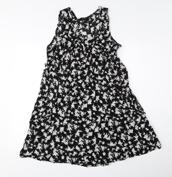 QED London Womens Black Floral Viscose Shift Size 10 Scoop Neck Pullover