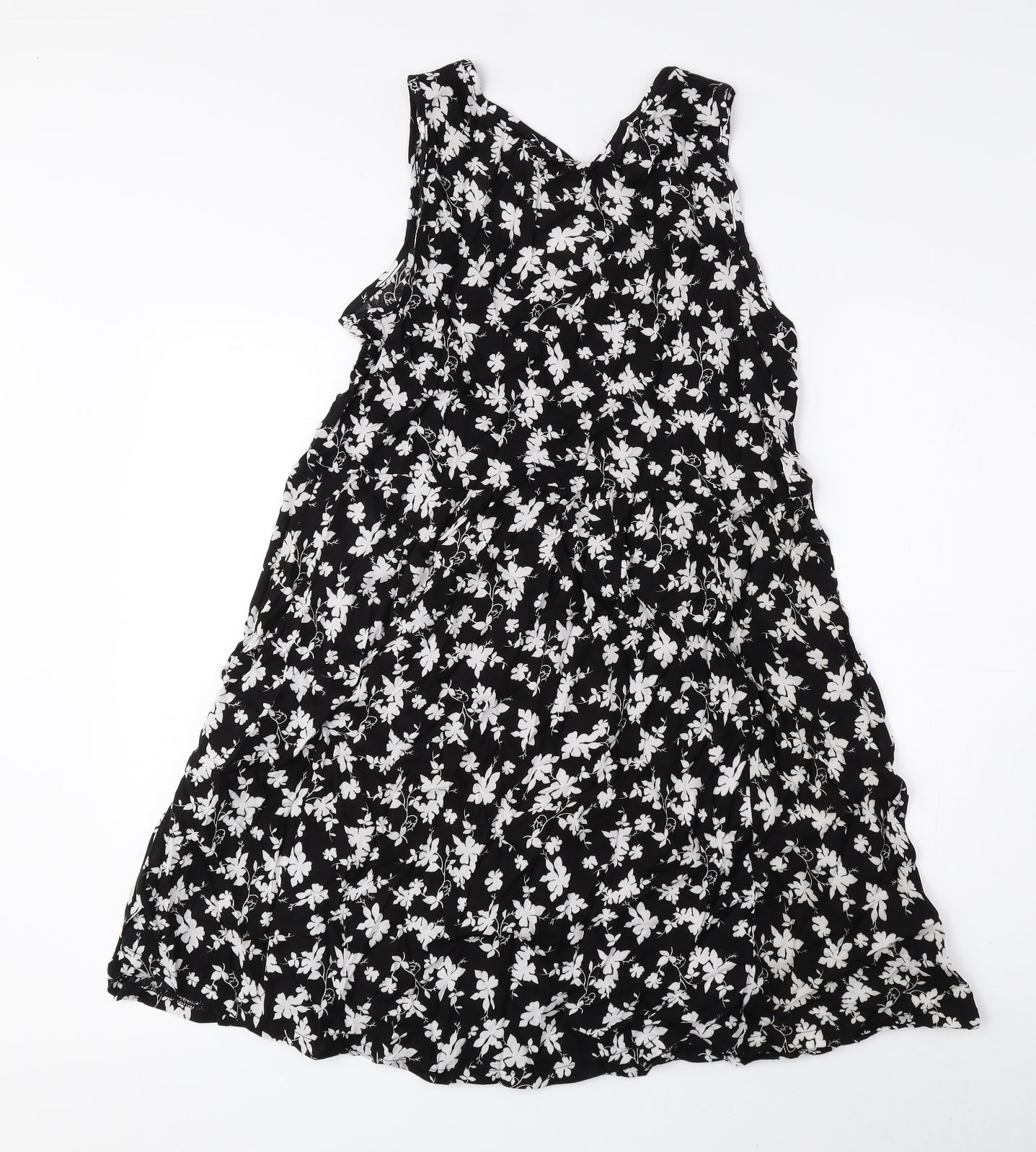 QED London Womens Black Floral Viscose Shift Size 10 Scoop Neck Pullover