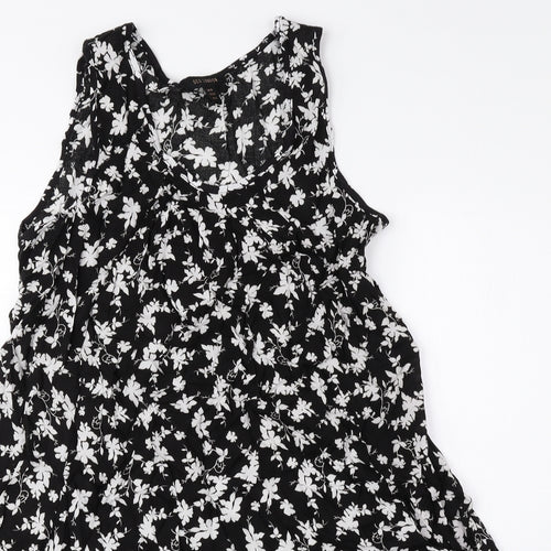 QED London Womens Black Floral Viscose Shift Size 10 Scoop Neck Pullover