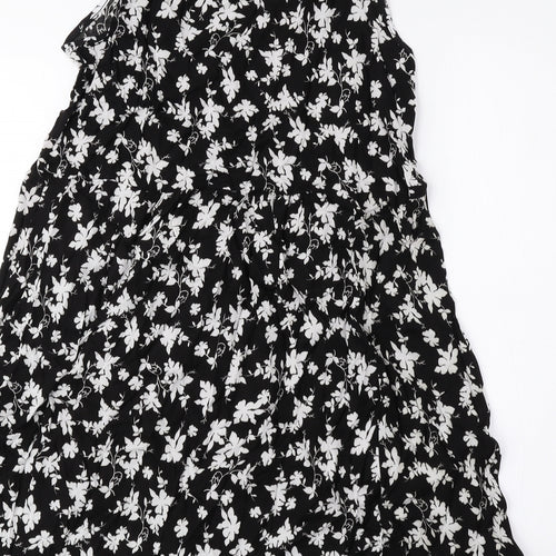 QED London Womens Black Floral Viscose Shift Size 10 Scoop Neck Pullover