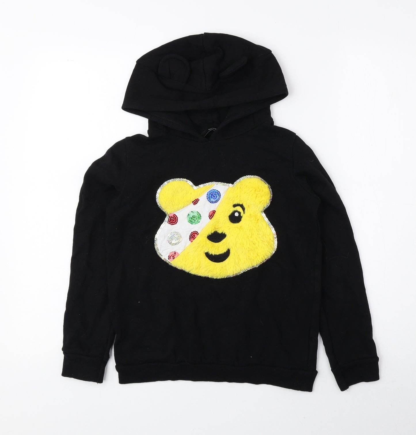 George Girls Black Cotton Pullover Hoodie Size 9-10 Years - Pudsey Bear