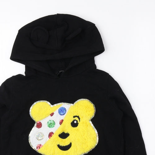 George Girls Black Cotton Pullover Hoodie Size 9-10 Years - Pudsey Bear
