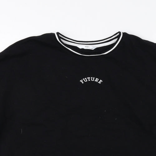 Marks and Spencer Girls Black Cotton Pullover Sweatshirt Size 13-14 Years Pullover