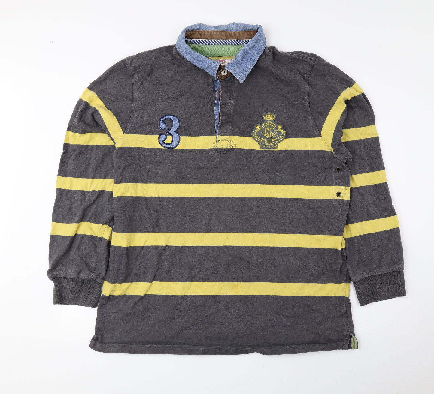 Joules Mens Grey Striped Cotton Pullover Sweatshirt Size 2XL - Rugby