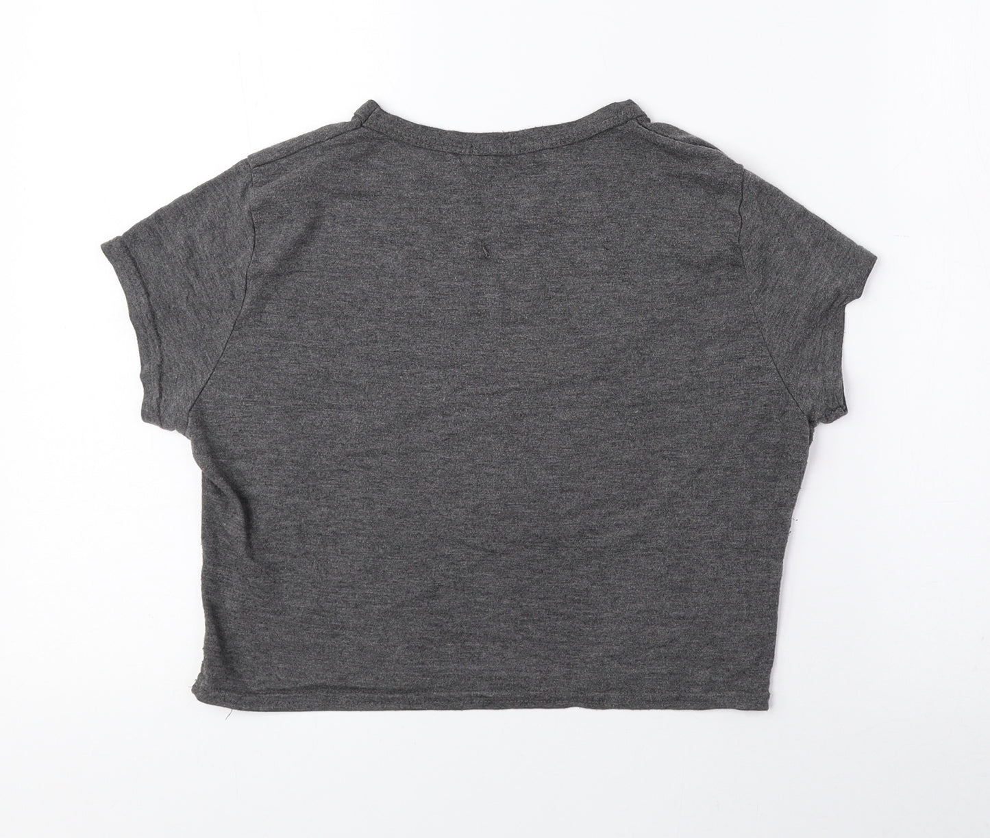 PRETTYLITTLETHING Womens Grey Polyester Cropped T-Shirt Size 12 Round Neck