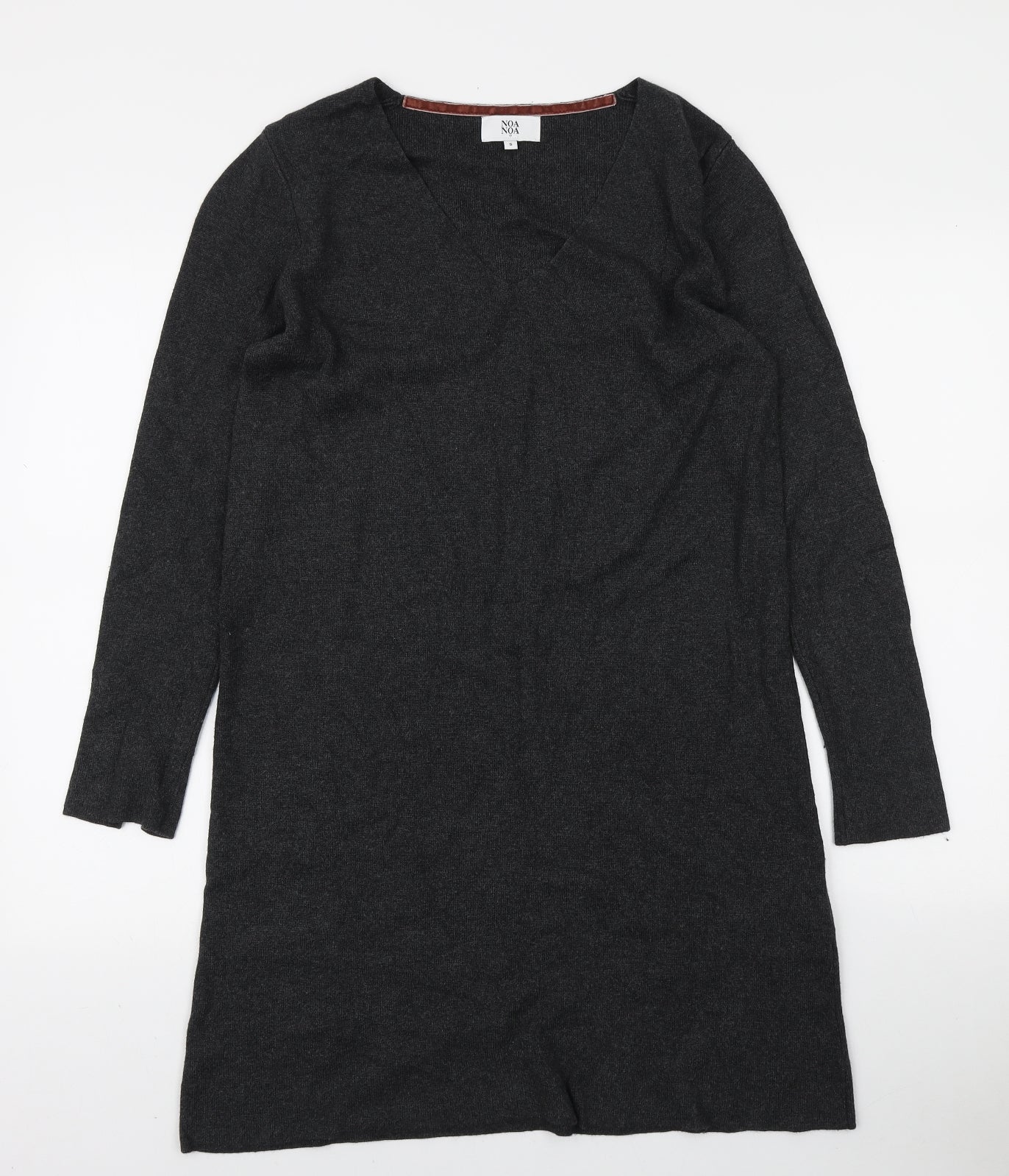 Noa Noa Womens Grey Viscose Jumper Dress Size S V-Neck Pullover