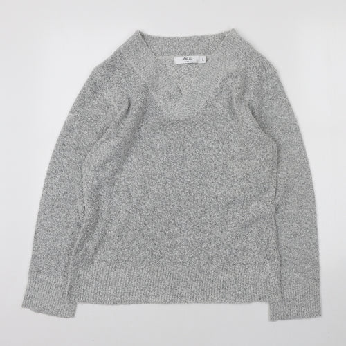 M&Co Womens Grey V-Neck Acrylic Pullover Jumper Size L
