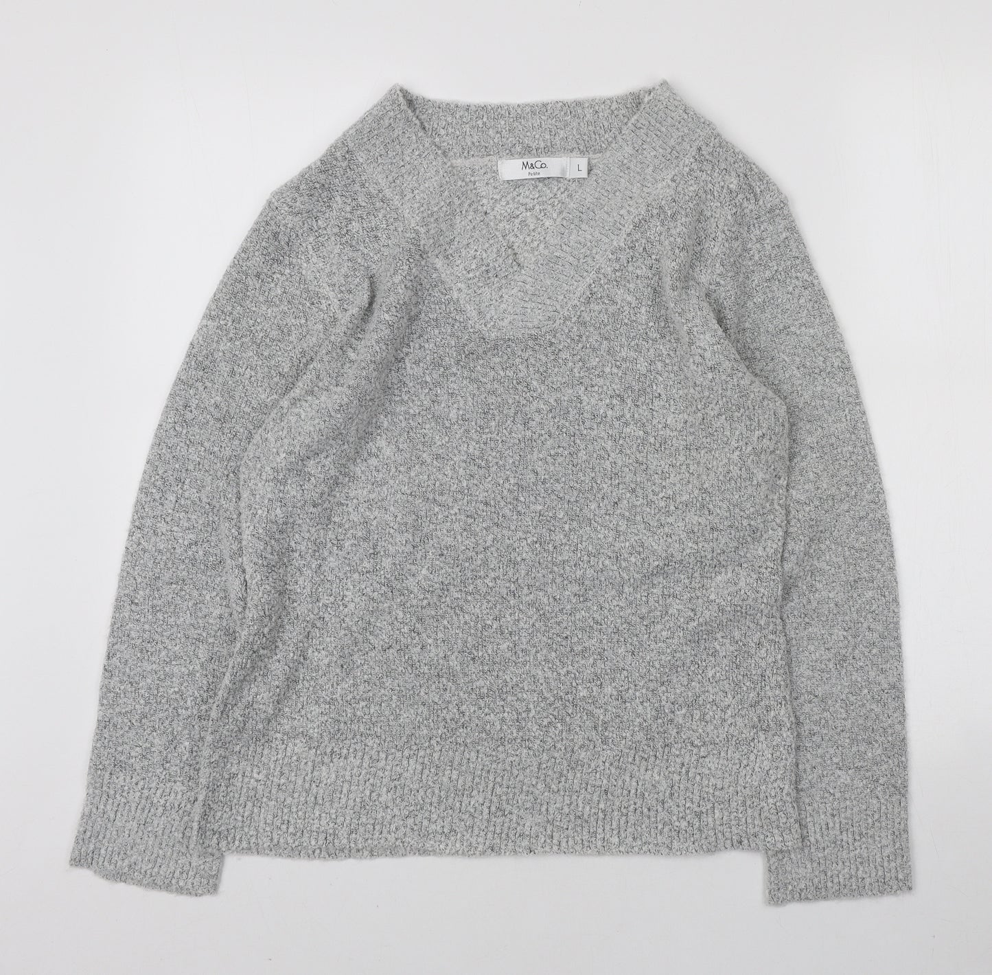 M&Co Womens Grey V-Neck Acrylic Pullover Jumper Size L