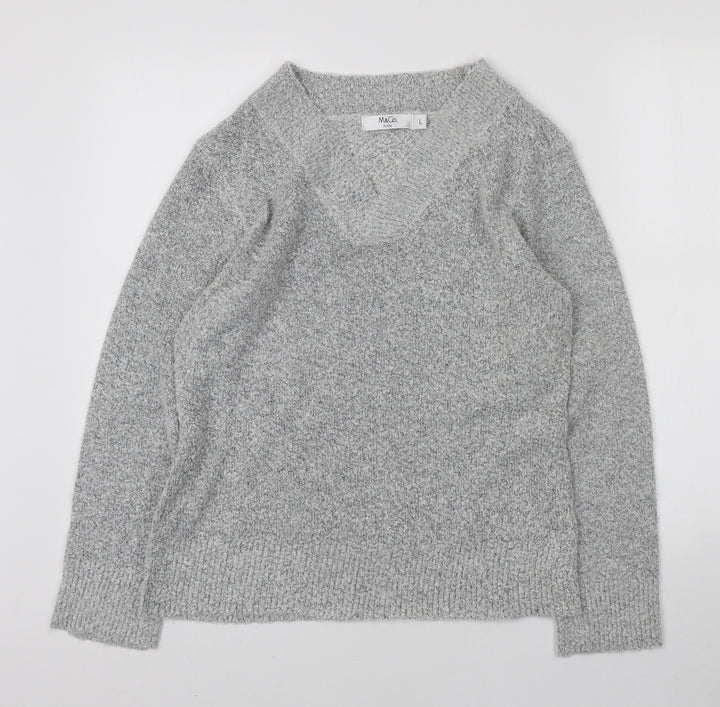 M&Co Womens Grey V-Neck Acrylic Pullover Jumper Size L
