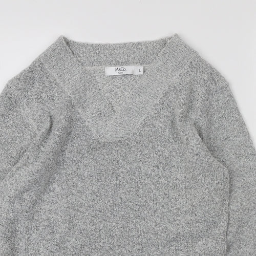 M&Co Womens Grey V-Neck Acrylic Pullover Jumper Size L