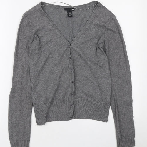 H&M Womens Grey V-Neck Acrylic Cardigan Jumper Size S