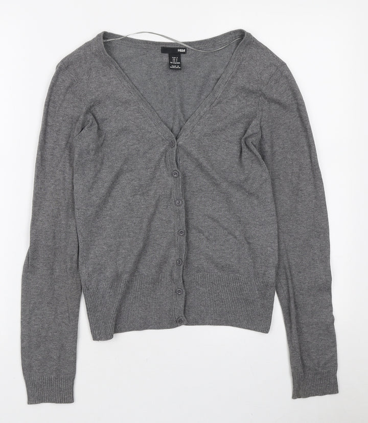 H&M Womens Grey V-Neck Acrylic Cardigan Jumper Size S