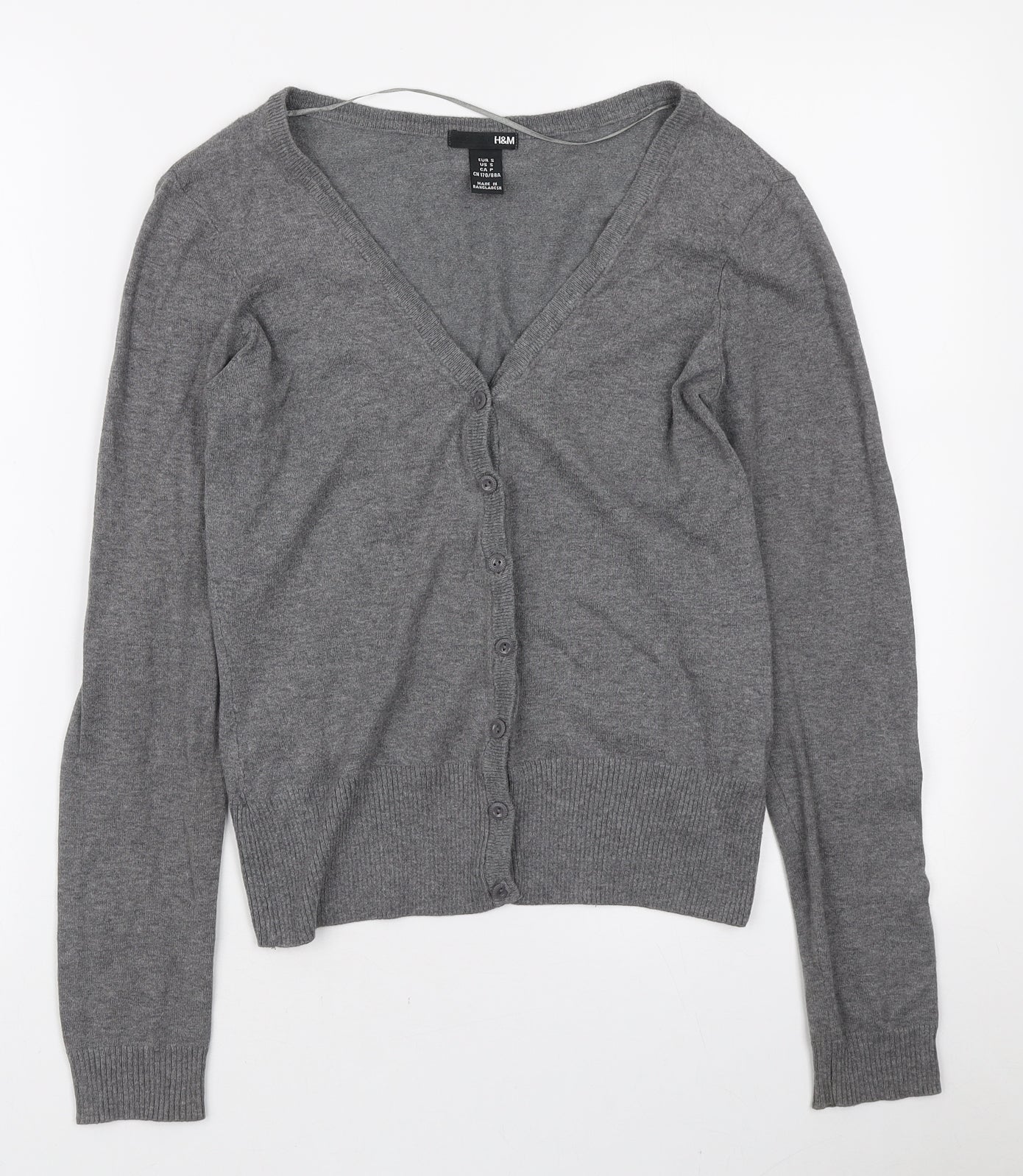 H&M Womens Grey V-Neck Acrylic Cardigan Jumper Size S