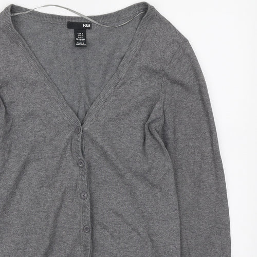 H&M Womens Grey V-Neck Acrylic Cardigan Jumper Size S