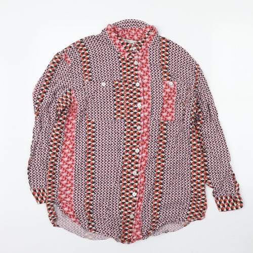 NEXT Womens Multicoloured Geometric Viscose Basic Button-Up Size 14 Collared