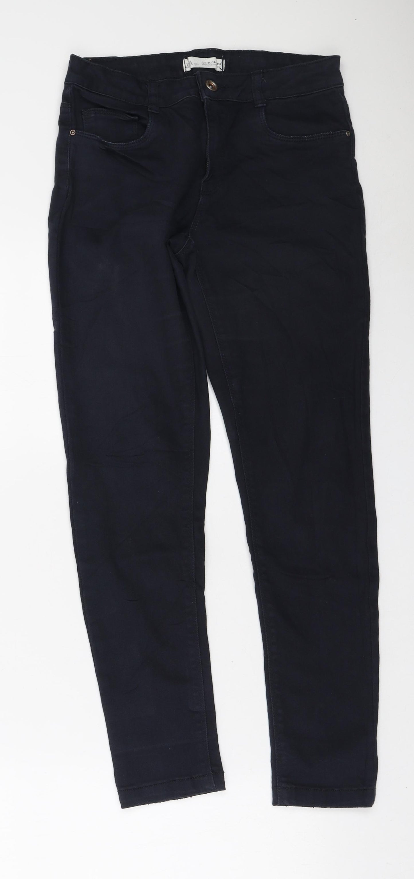 Zara Boys Blue Cotton Skinny Jeans Size 11-12 Years Regular Zip