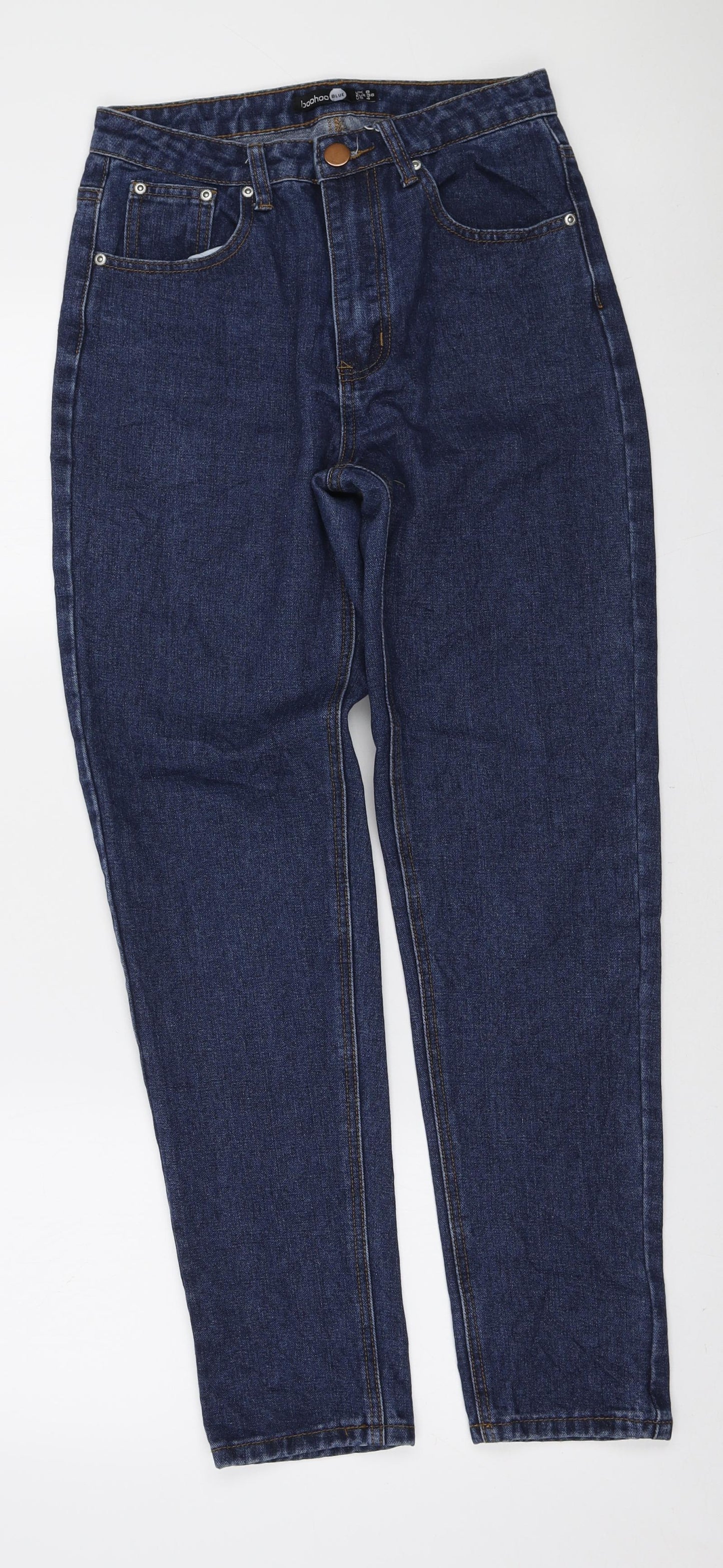 Boohoo Womens Blue Polyester Mom Jeans Size 8 L29 in Regular Zip
