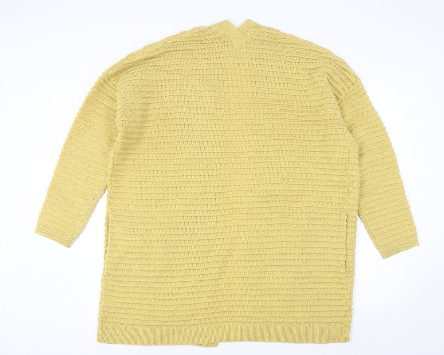 Papaya Womens Yellow V-Neck Acrylic Pullover Jumper Size L - Ribbed