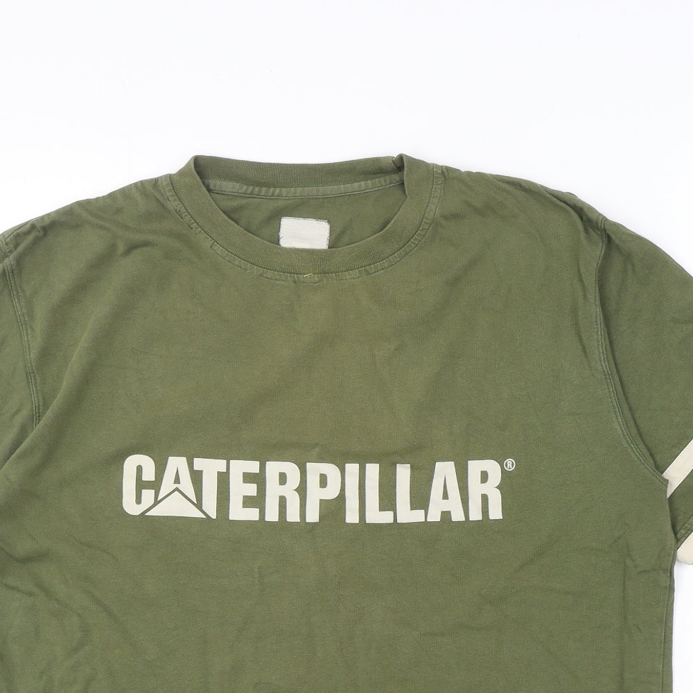 Caterpillar Mens Green Cotton T-Shirt Size M Round Neck - Caterpillar