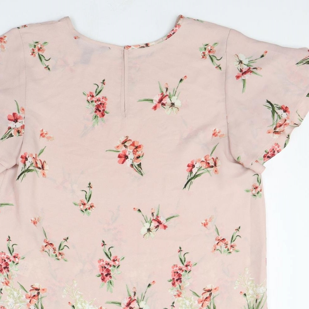 New Look Womens Pink Floral Polyester Basic Blouse Size 10 Round Neck