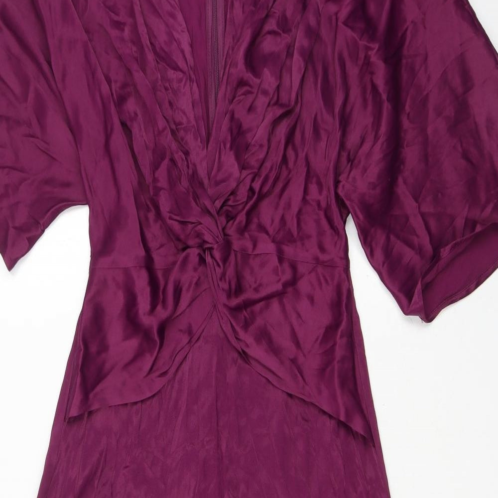 Zara Womens Purple Viscose Maxi Size S V-Neck Zip - Batwing. Front split.