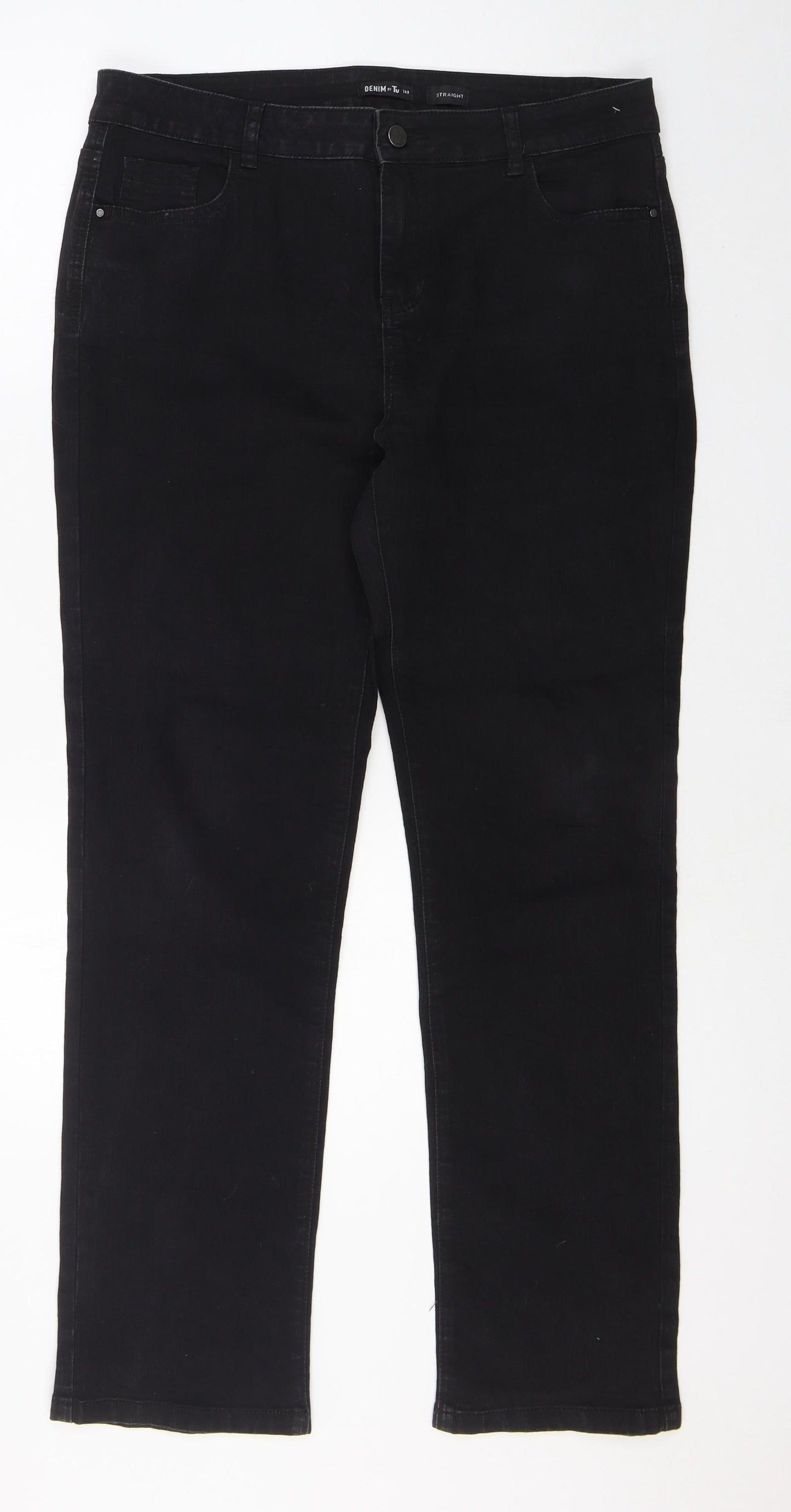 TU Womens Black Cotton Straight Jeans Size 14 L31 in Regular Zip