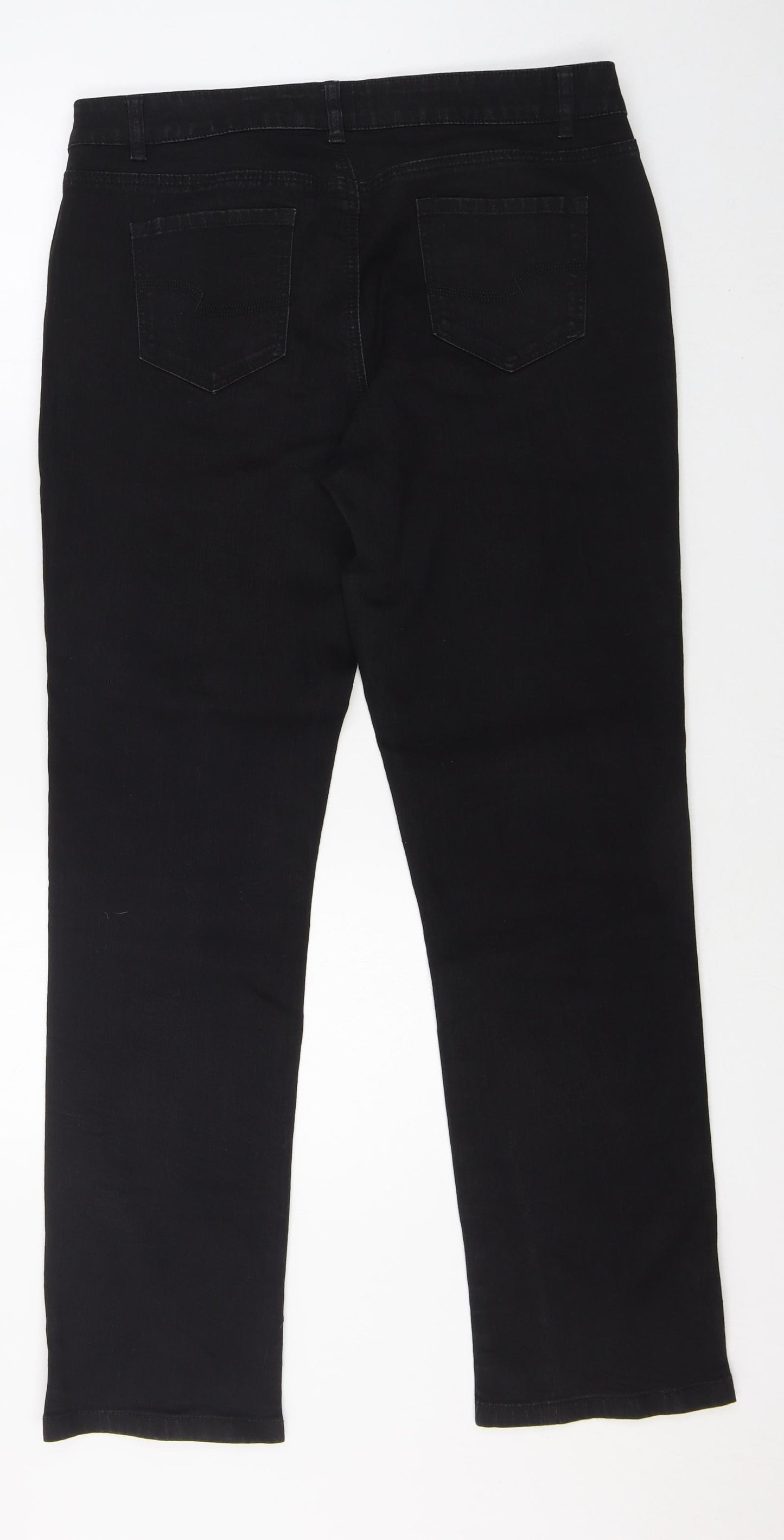 TU Womens Black Cotton Straight Jeans Size 14 L31 in Regular Zip