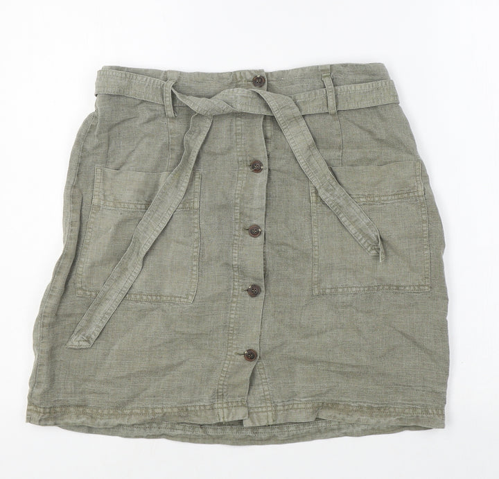 C&C California Womens Green Linen Mini Skirt Size M Button